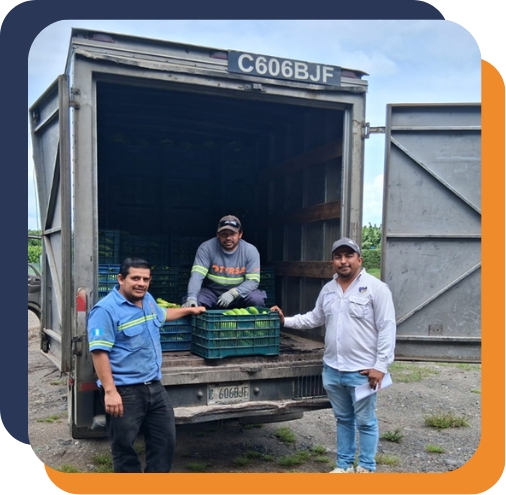 Voluntarios descargando donaciones